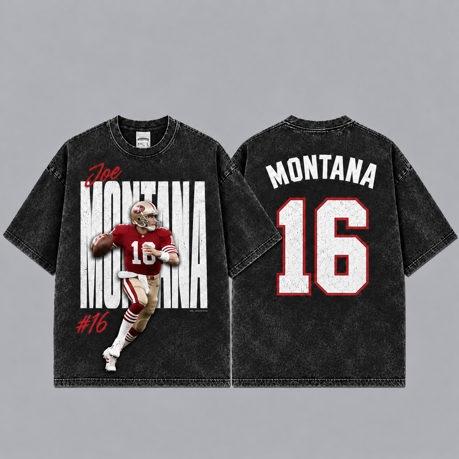 Joe Montana 16 Vintage Washed T-Shirt, Game Day Shirt, Game Day Fan Gift Unisex Game Day Gift, Merch Outfit, Fan Gift, Football Gift, Retro Football Merch, Men’s Football Jersey, Women’s Football Jersey, Sunday Football Shirt