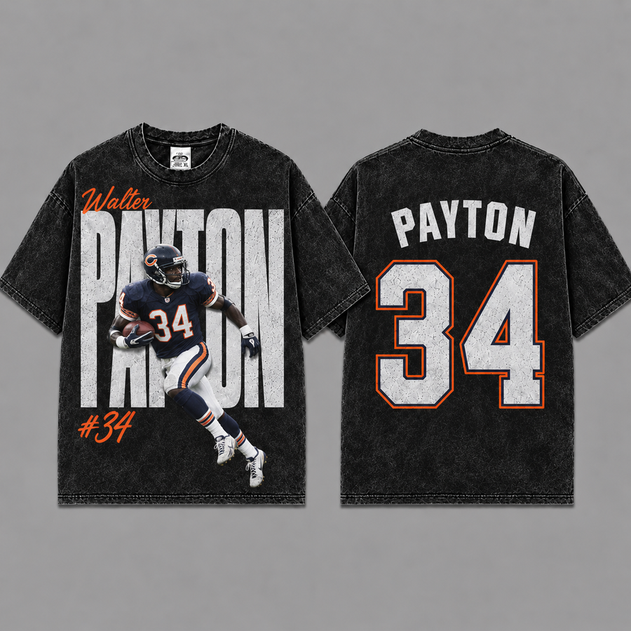 Walter Payton 34 Vintage Washed T-Shirt, Game Day Shirt, Game Day Fan Gift Unisex Game Day Gift, Merch Outfit, Fan Gift, Football Gift, Retro Football Merch, Men’s Football Jersey, Women’s Football Jersey, Sunday Football Shirt