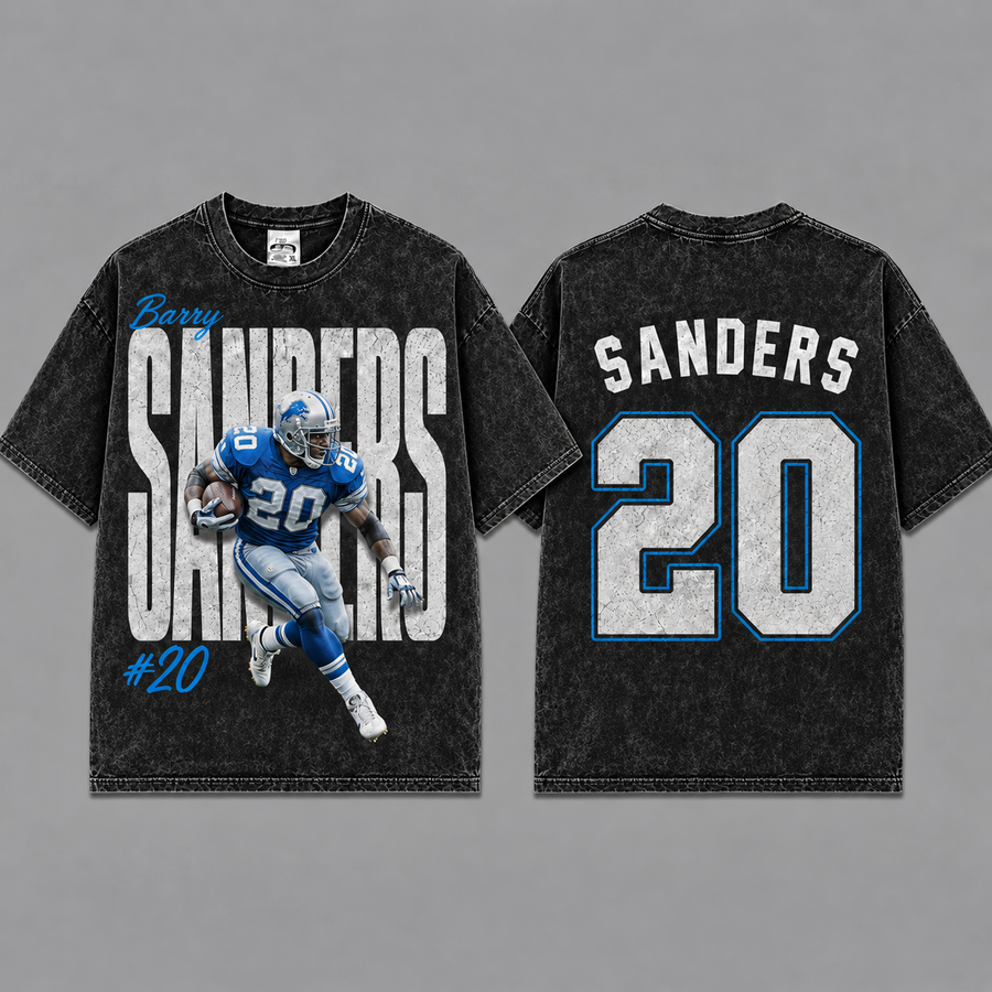 Barry Sanders 20 Vintage Washed T-Shirt, Lions Graphic Tee, Game Day Shirt, Game Day Fan Gift Unisex Game Day Gift, Merch Outfit, Fan Gift, Football Gift, Retro Football Merch, Men’s Football Jersey, Women’s Football Jersey, Sunday Football Shirt