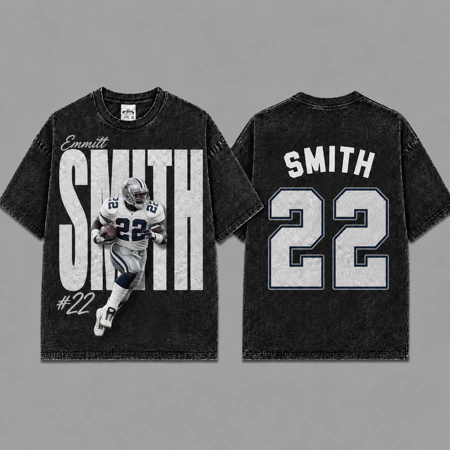 Emitt Smith 22 Vintage Washed T-Shirt, Game Day Shirt, Game Day Fan Gift Unisex Game Day Gift, Merch Outfit, Fan Gift, Football Gift, Retro Football Merch, Men’s Football Jersey, Women’s Football Jersey, Sunday Football Shirt