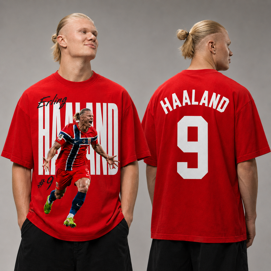 Ver 2 Erling Haaland 09 Vintage Washed T-Shirt, Football Graphic Tee, Norway Game Day Shirt, NFL Fan Gift, Vintage Washed Shirt, Washed Graphic Tee, Acid Wash T-Shirt, Game Day Shirt, Football Fan Gift