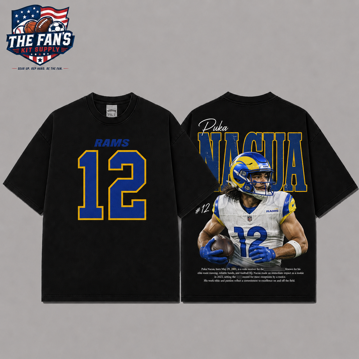 Ver 2 Puka Nacua 12 Vintage Washed T-Shirt, Football Graphic Tee, Los Angeles Rams Game Day Shirt, NFL Fan Gift, Vintage Washed Shirt, Washed Graphic Tee, Acid Wash T-Shirt, Game Day Shirt, Football Fan Gift