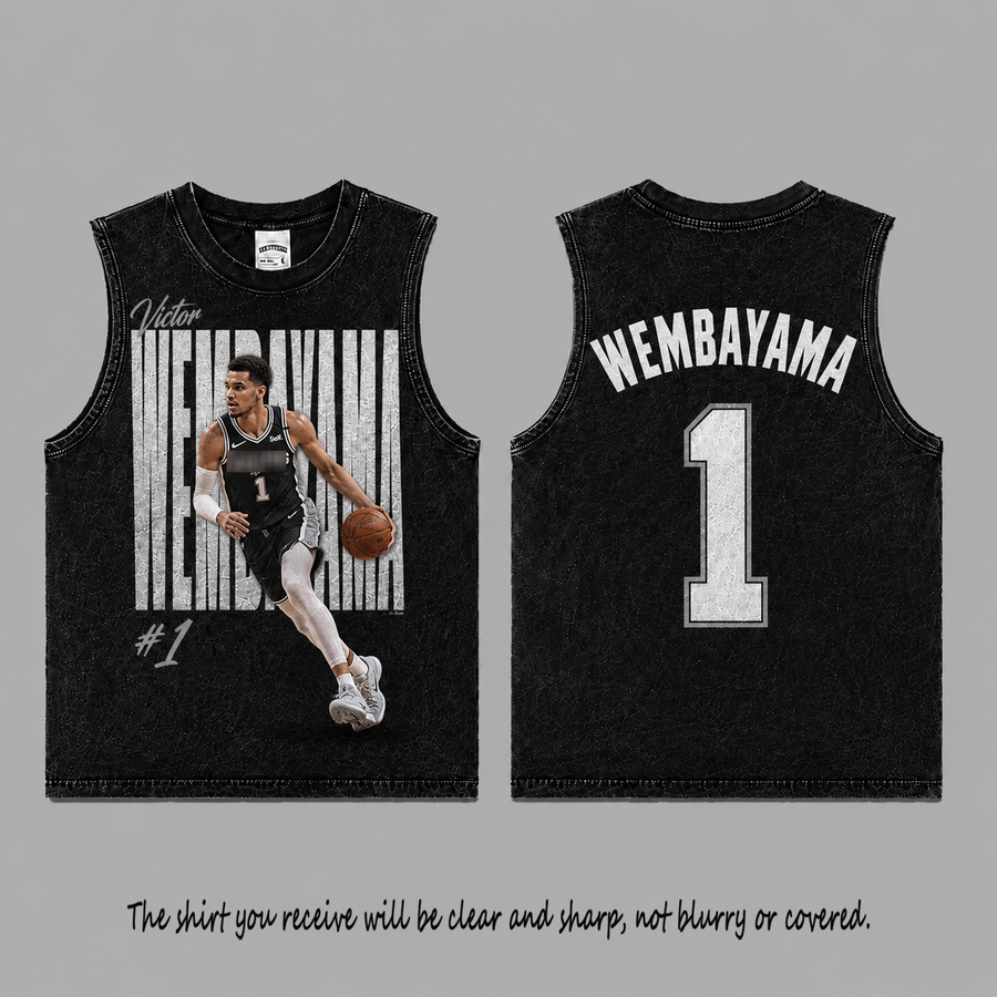Victor Wembanyama 01 Vintage Washed Tank Top, Baseball Graphic Sleeveless Shirt, Game Day Tank, NBa Fan Gift, Vintage Washed Sleeveless Tee, Acid Wash Tank Top, Game Day Sleeveless Shirt, Basketball Fan Gift